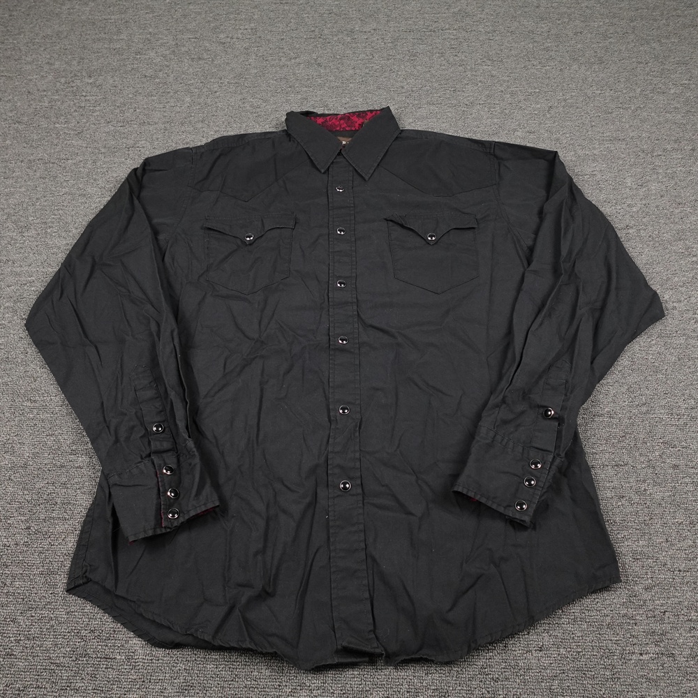 Roper Shirt Mens Large Black Solid Long Sleeve Western Snap Contrast Trim Casual